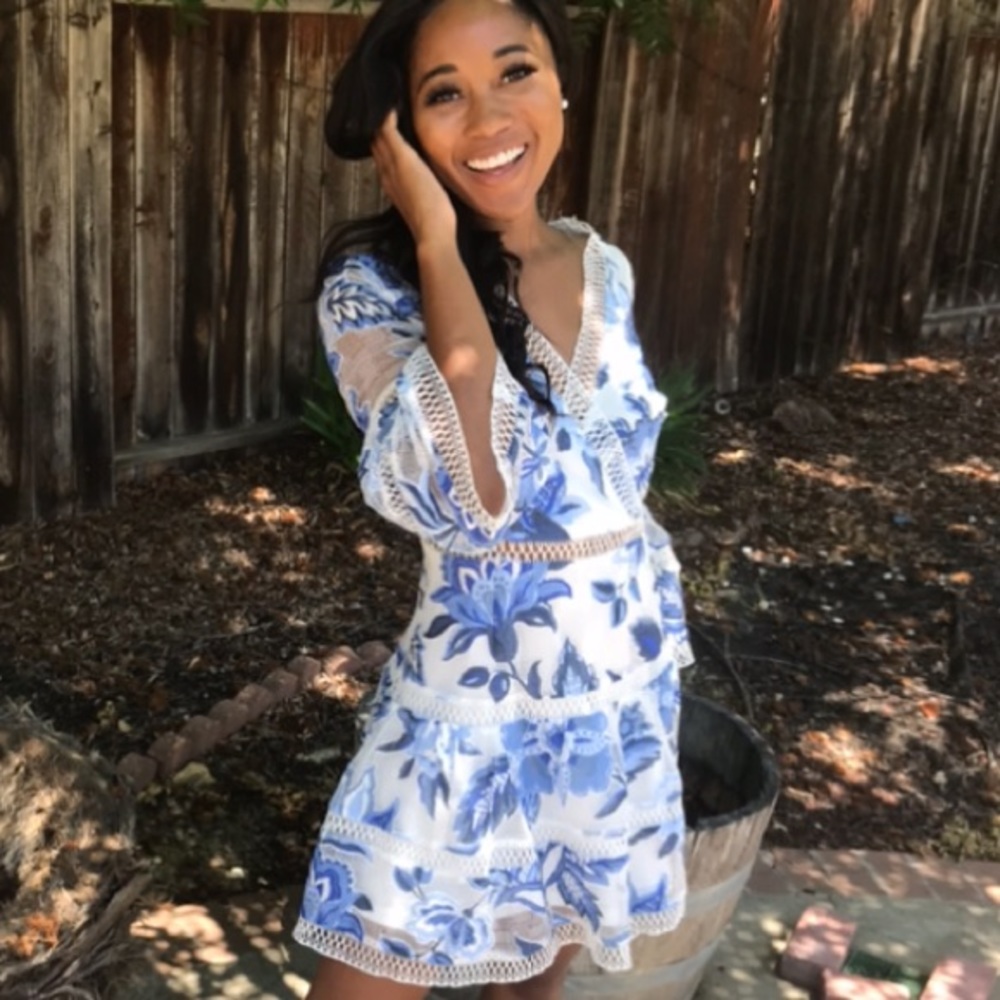Blue and White Floral Dress